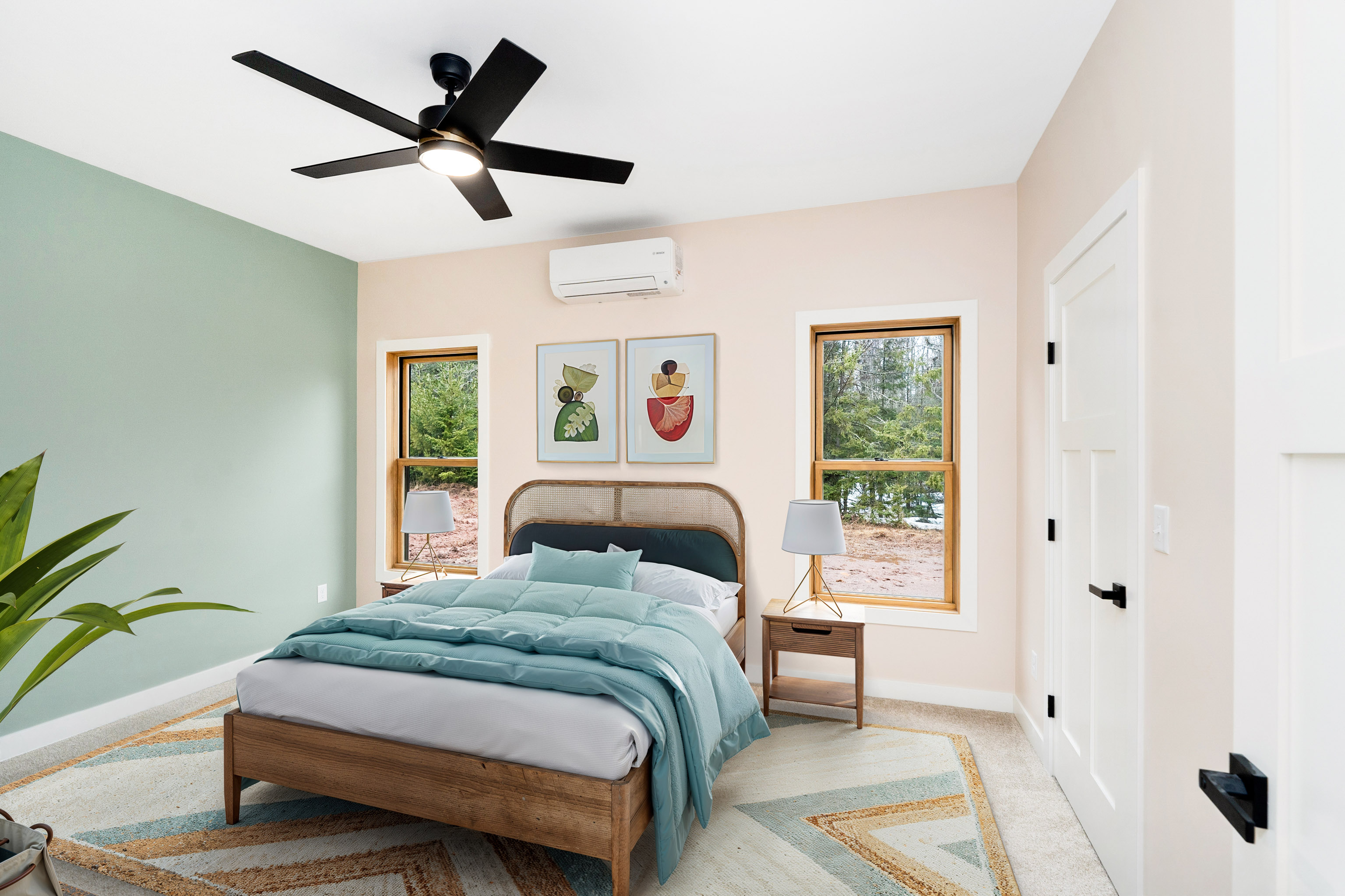 Primary bedroom, staged